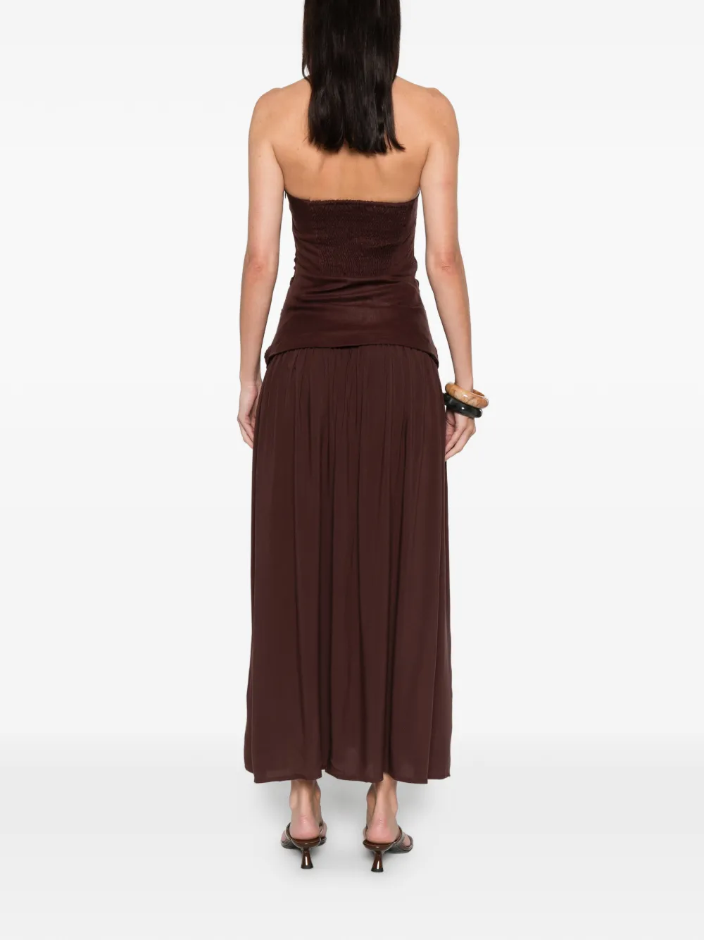 Faithfull The Brand Tali Ruched Strapless Dress In Brown