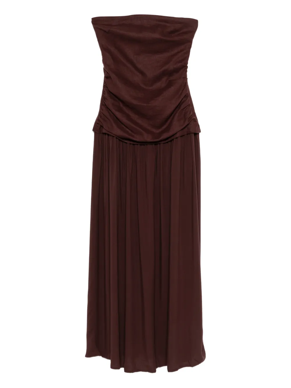 Faithfull The Brand Tali Ruched Strapless Dress In Brown