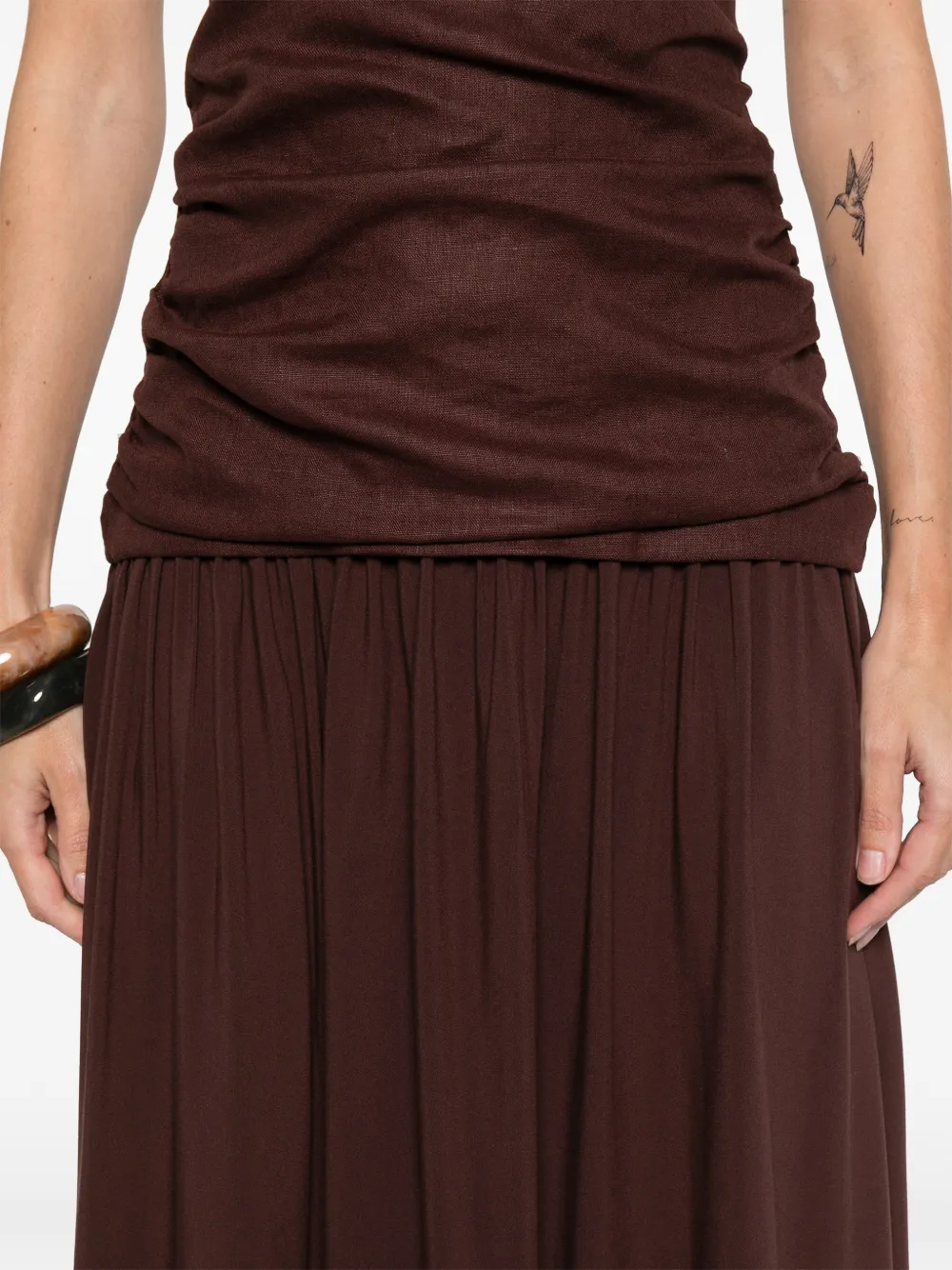 Faithfull The Brand Tali Ruched Strapless Dress In Brown