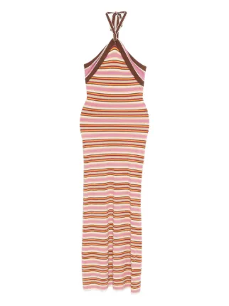 Faithfull The Brand Axel Halterneck Striped Maxi Dress | Pink