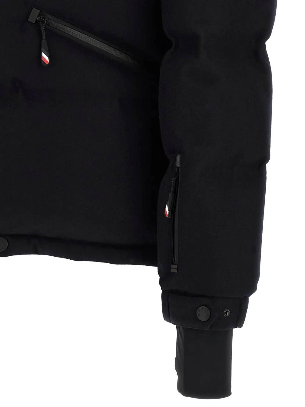 Moncler Down Jacket With Hood And Zippered Pockets In Blue