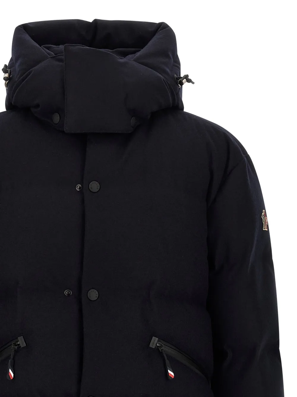 Moncler Down Jacket With Hood And Zippered Pockets In Blue