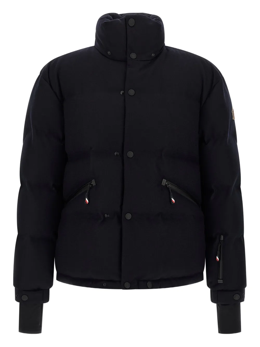 Moncler Down Jacket With Hood And Zippered Pockets In Blue
