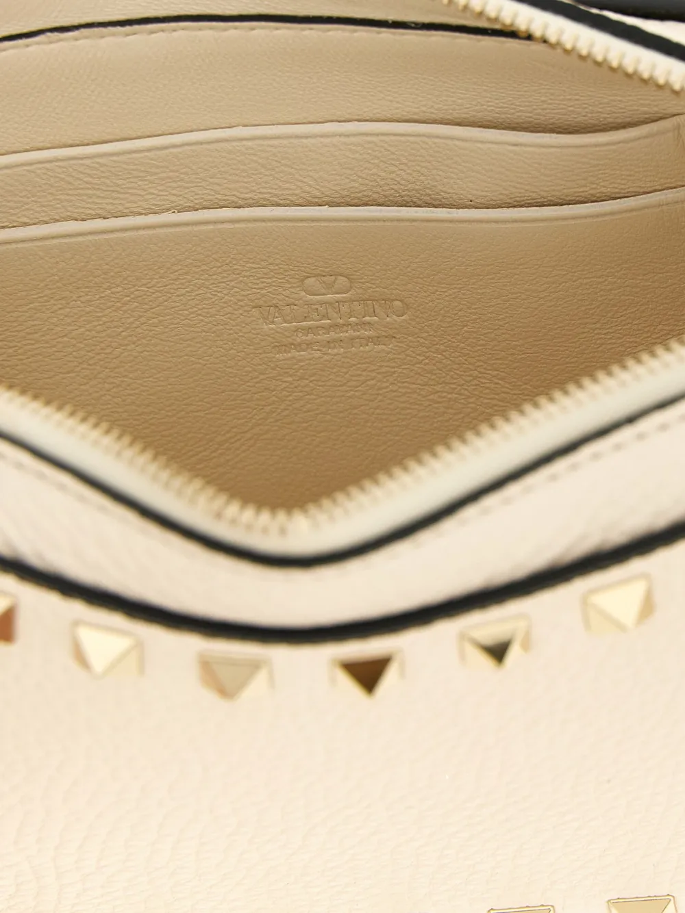 Valentino Ruckstud Wrist-strap Clutch Bag In Neutral