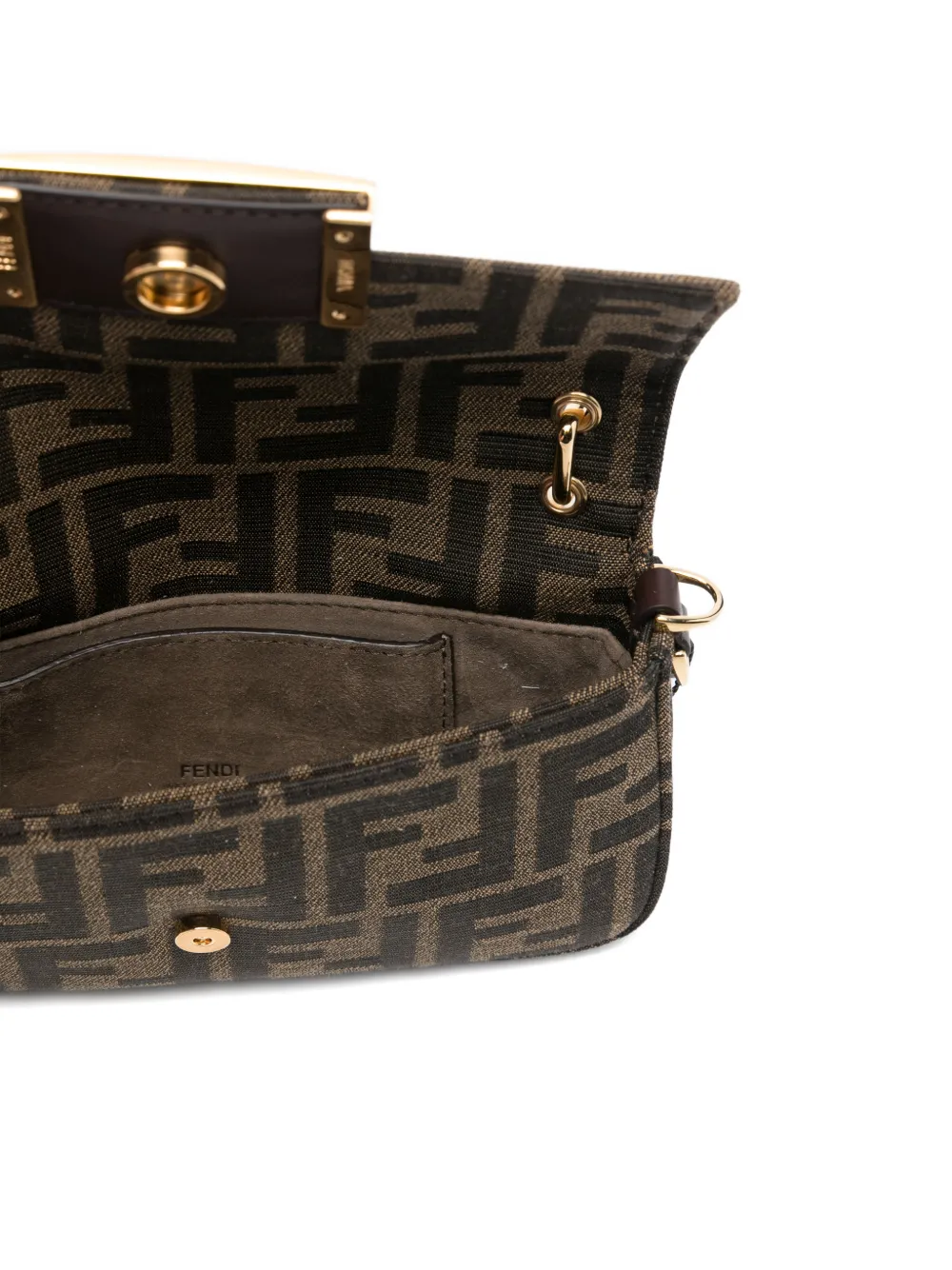 Fendi Phone Baguette Logo-plaque Tote Bag In Brown