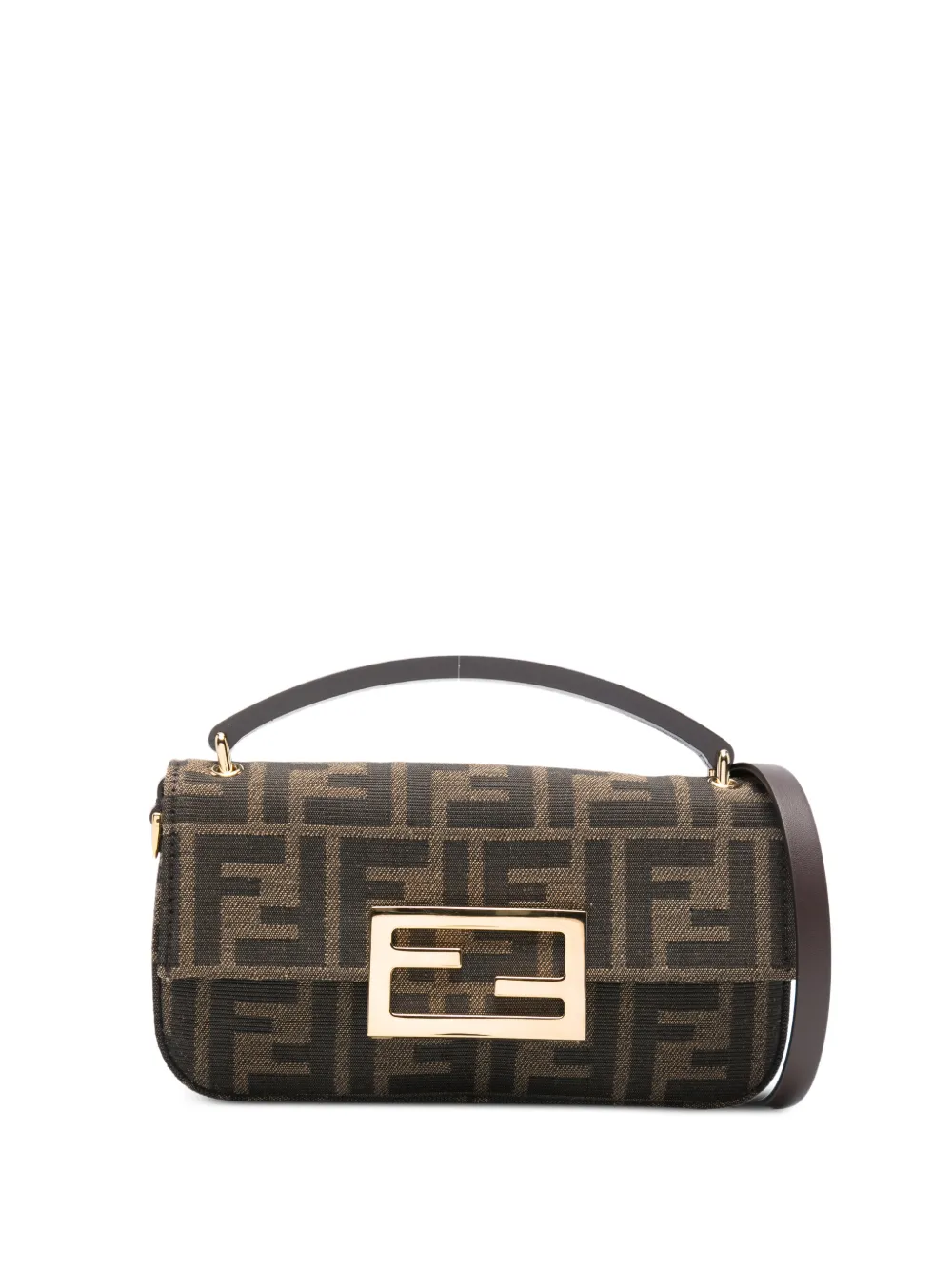 Fendi Phone Baguette Logo-plaque Tote Bag In Brown