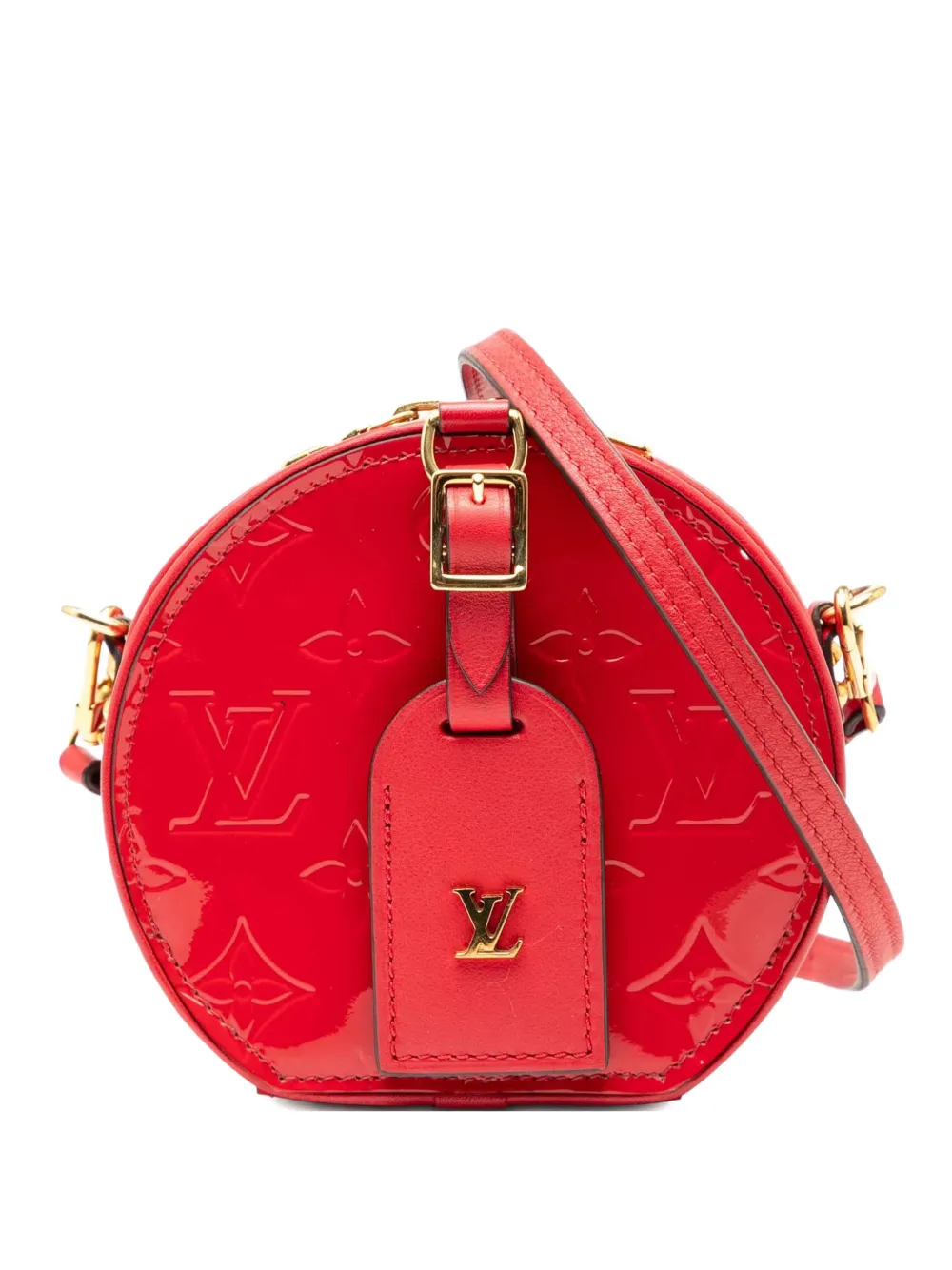 Pre-owned Louis Vuitton 2019 Monogram Vernis Mini Boite Chapeau Souple Crossbody Bag In Red