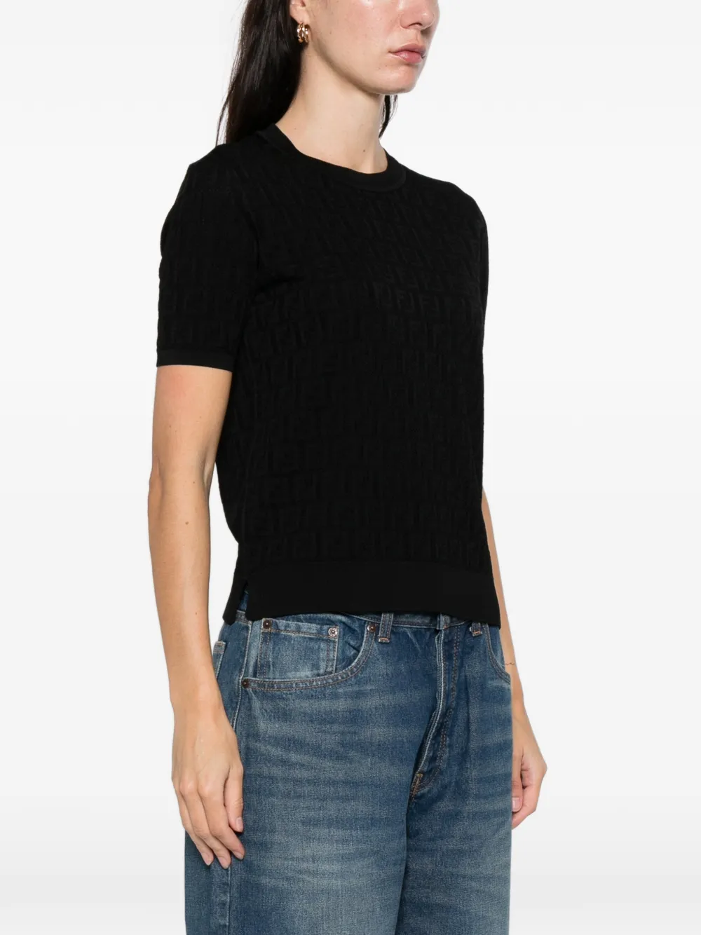  Fendi Pattern Short-sleeve Top - Black 