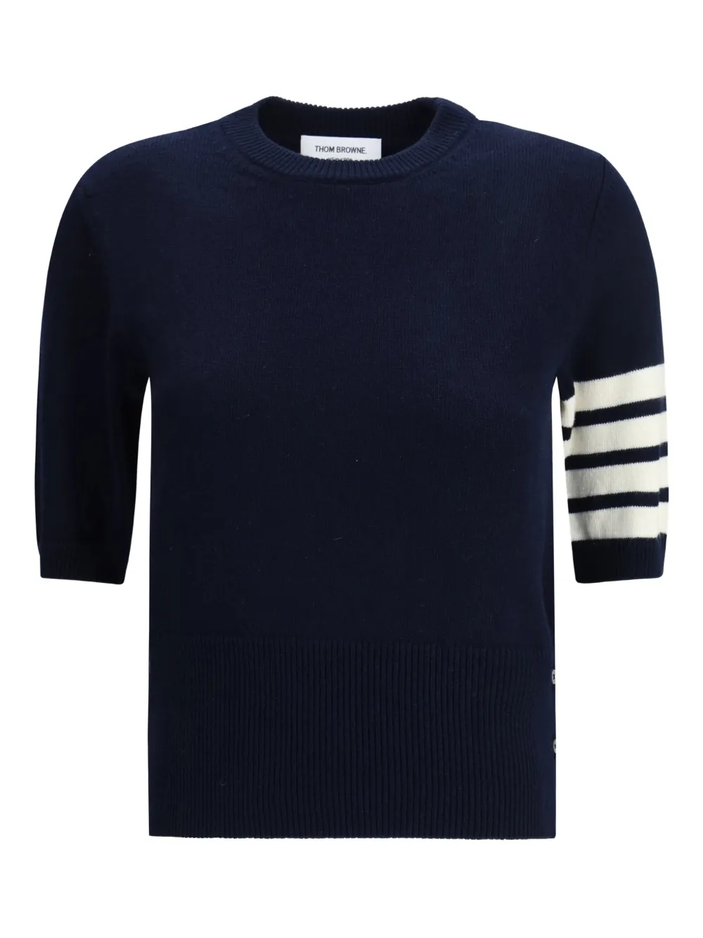 Thom Browne Intarsia Striped Sleeve T-shirt In Blue