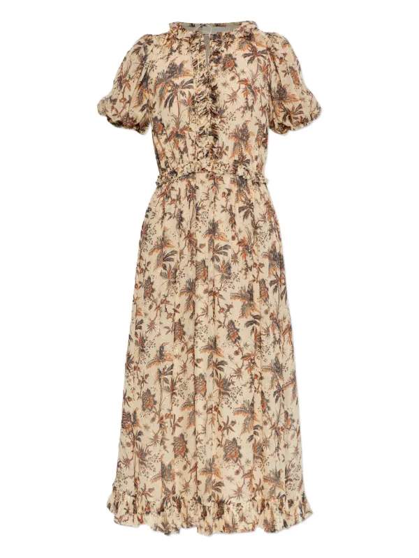 Ulla Johnson Rosamunde Floral Midi Dress in Neutrals