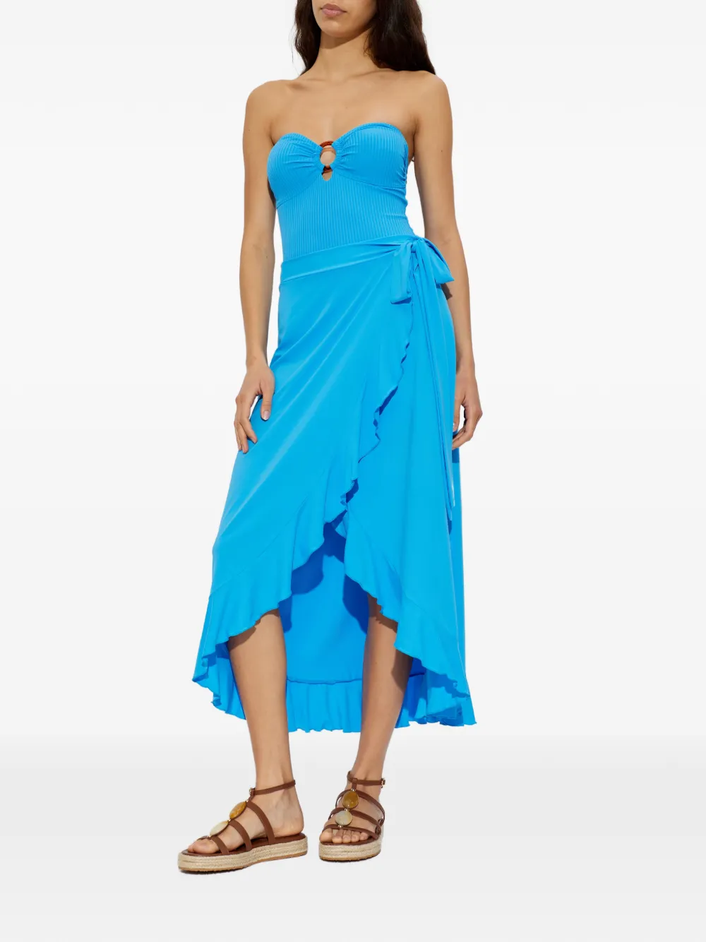 Melissa Odabash Ruffled-trim Tie-fastening Midi Skirt In Blue