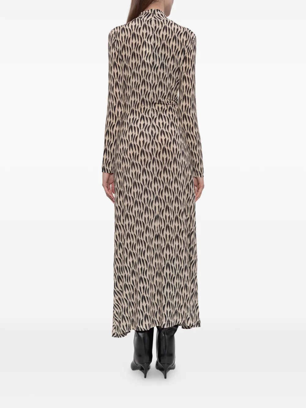 Ulla Johnson Ida Ruffled Gathered Printed Stretch-jersey Turtleneck Midi Dress In Neutral