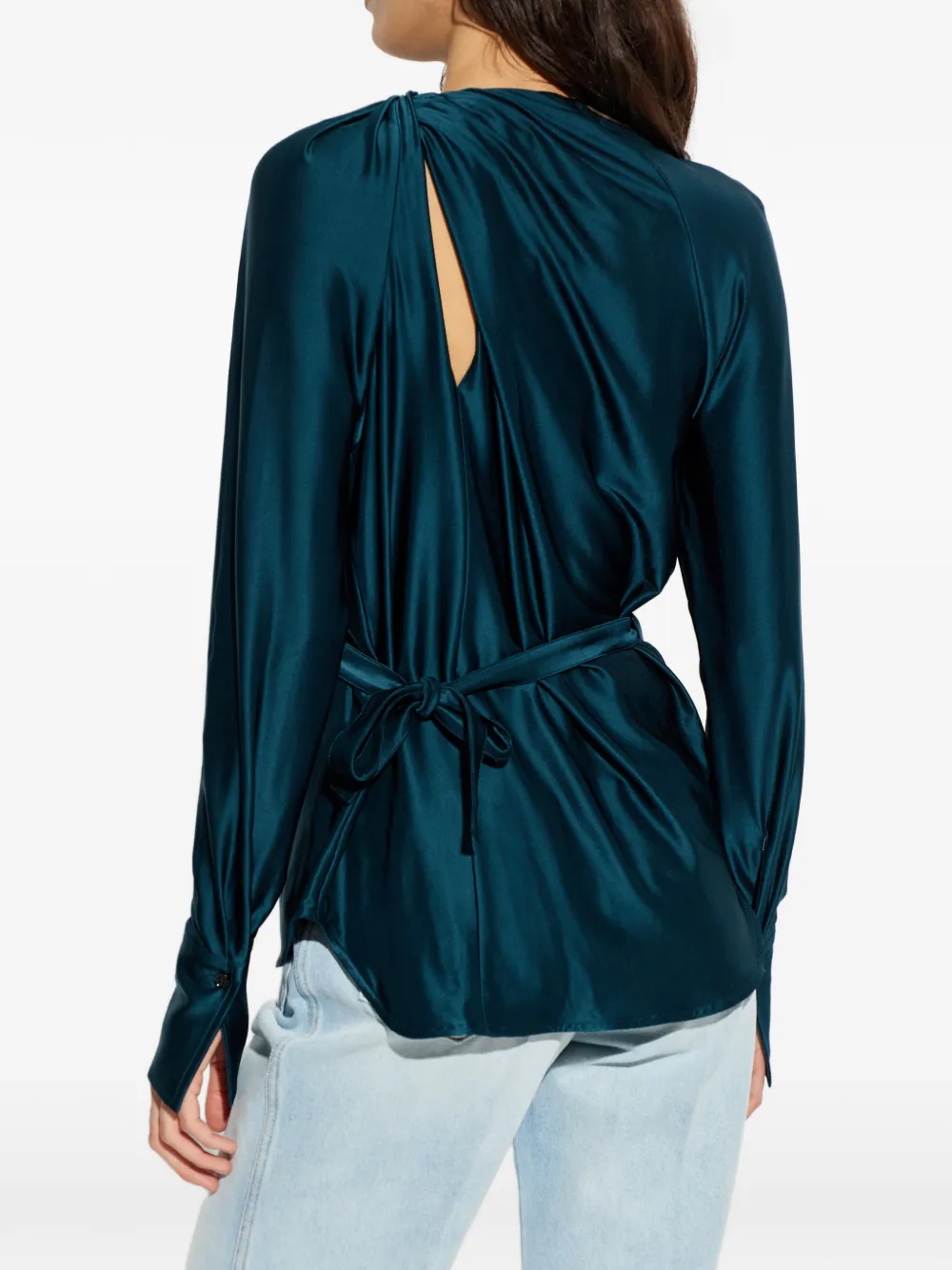 Victoria Beckham Open-back Long-sleeve Blouse In Blue