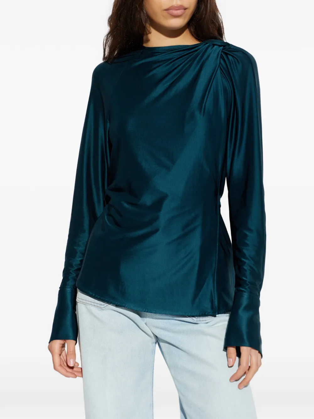 Victoria Beckham Open-back Long-sleeve Blouse In Blue