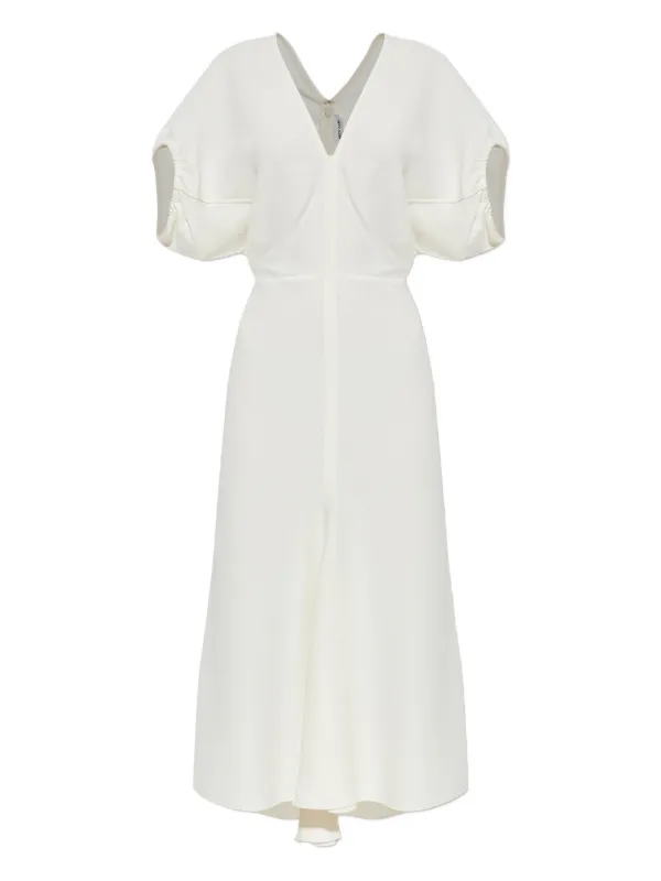 Victoria Beckham V-Neck Midi Dress - Cream