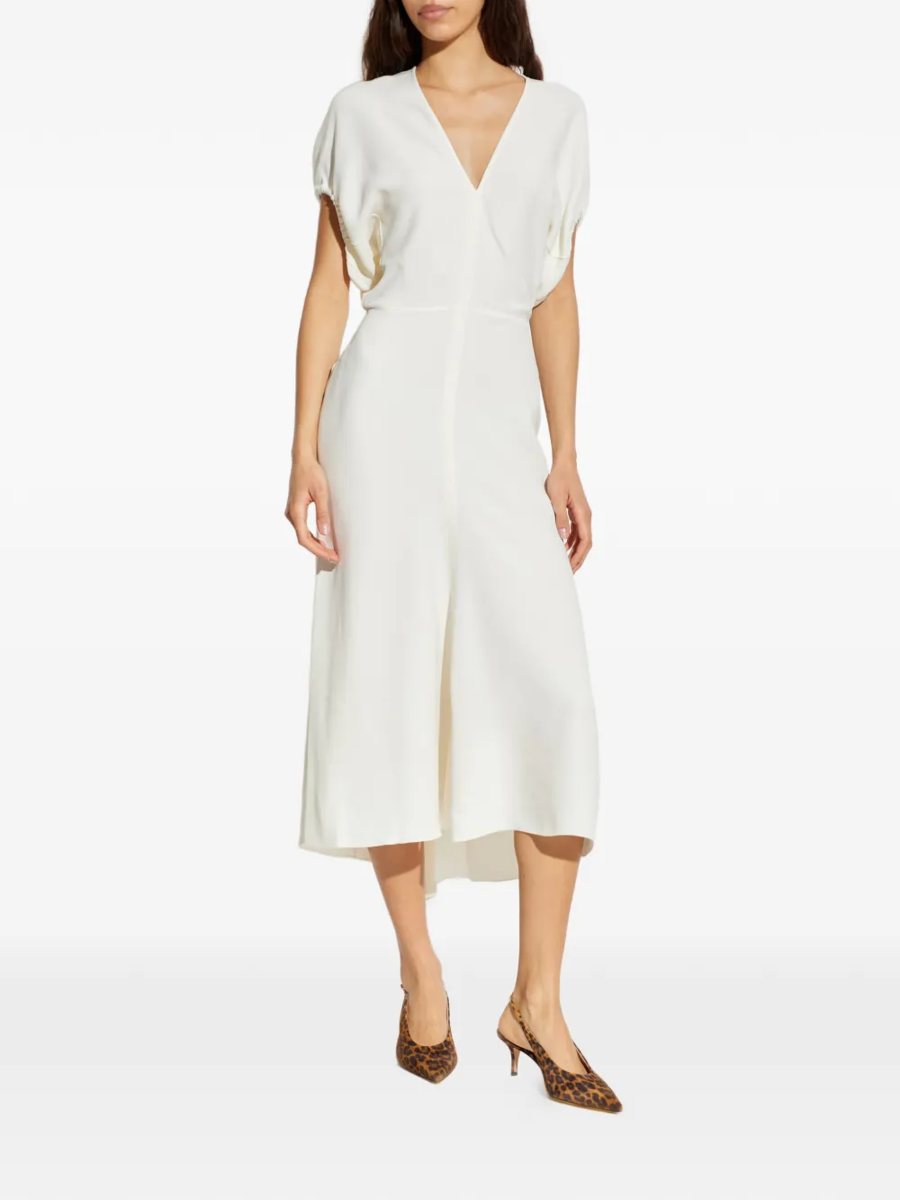 Victoria Beckham Gathered Short-sleeves Midi Dress In Multi