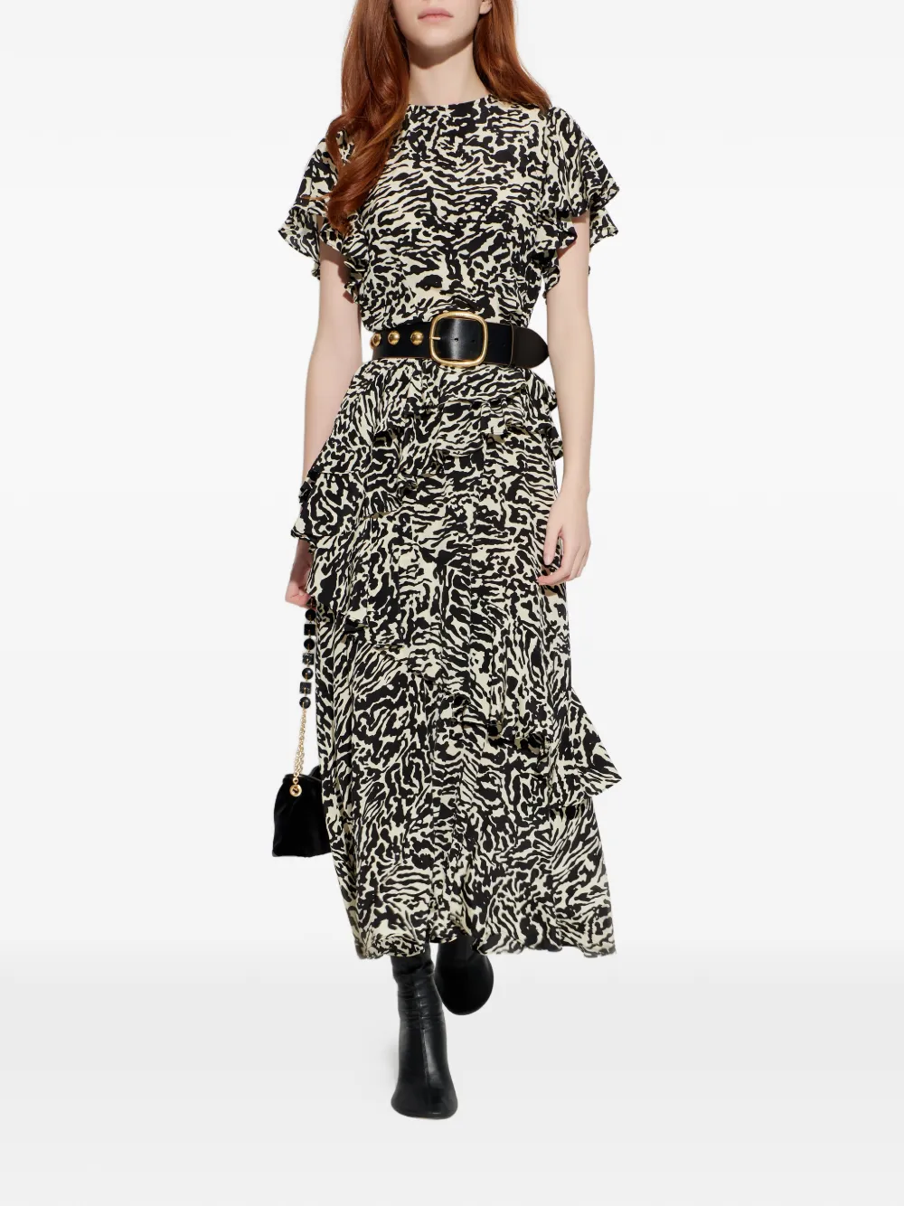 Ulla Johnson Amaia ruffled animal-print maxi dress - Zwart
