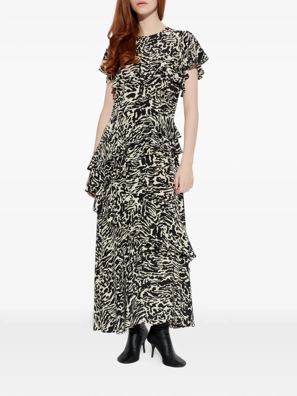 Ulla Johnson Amaia maxi-jurk met dierenprint en ruches Zwart