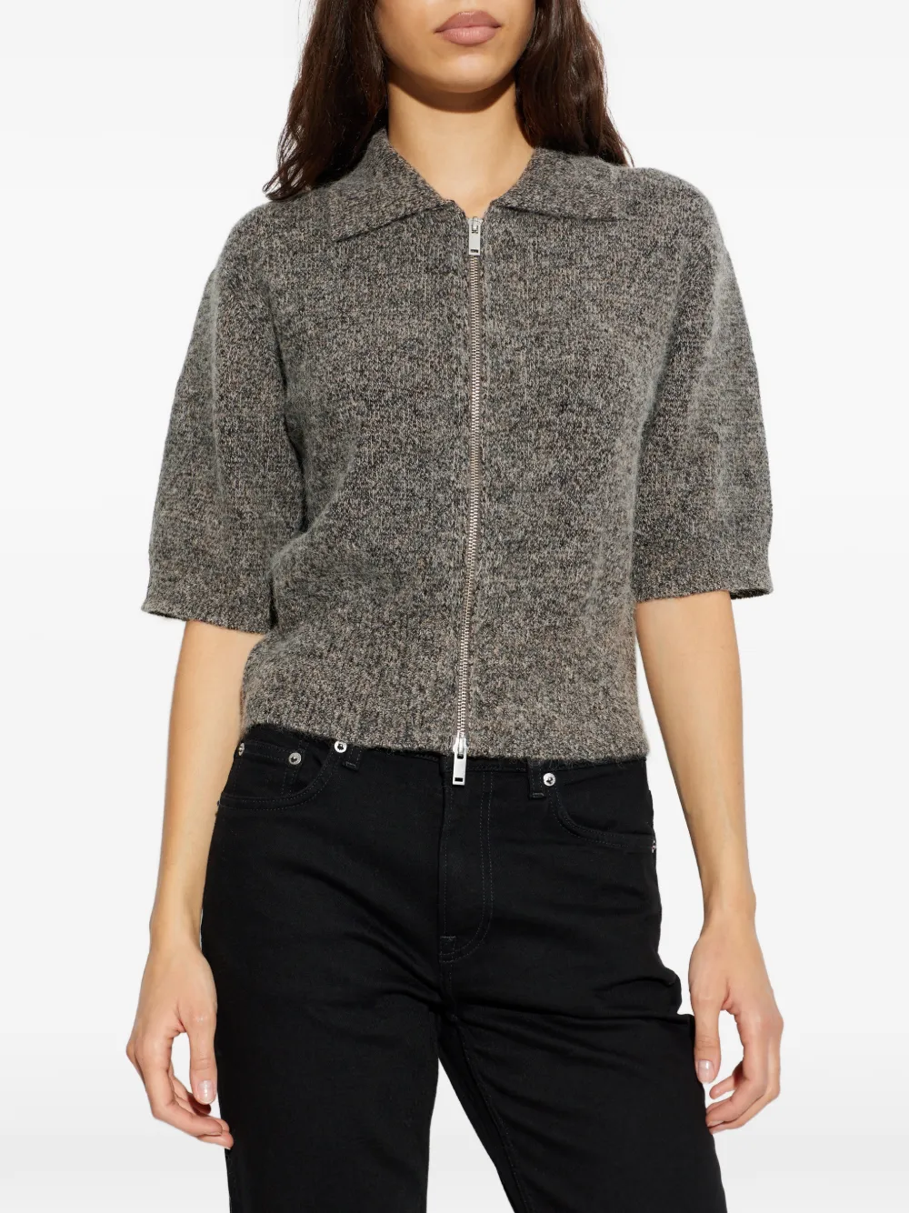 Samsoe & Samsoe Zip-up Collared Top In Gray