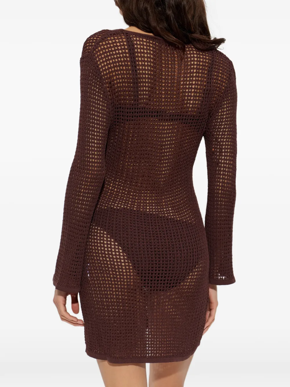 Melissa Odabash Ellis Long-sleeve Cut-out Mini Dress In Brown