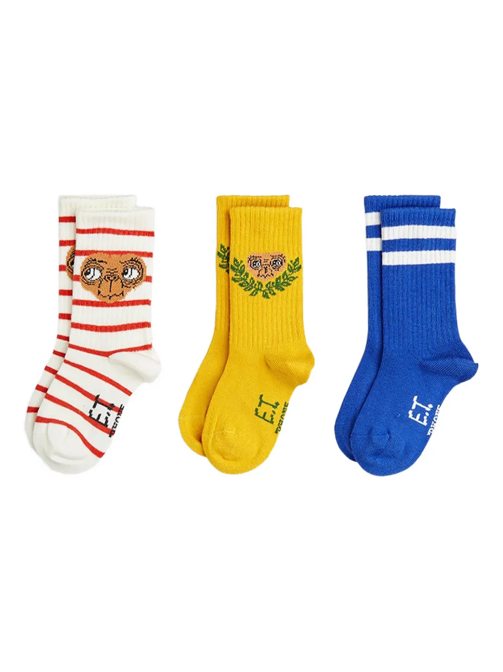 Mini Rodini E.T-print striped-pattern pack socks (pack of three) | Neutrals | Image 1