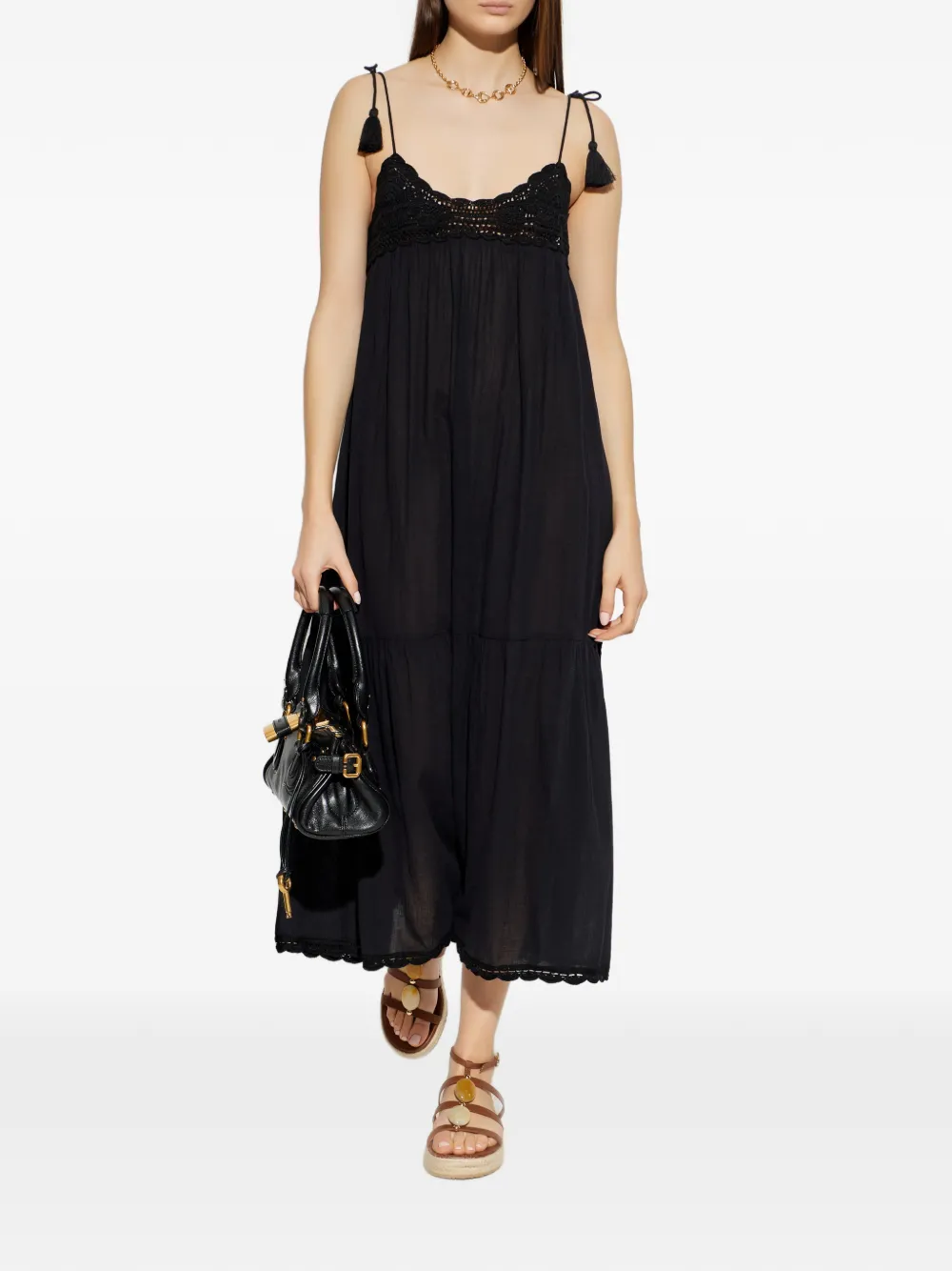 Ulla Johnson Linnea tassel crochet midi dress - Zwart
