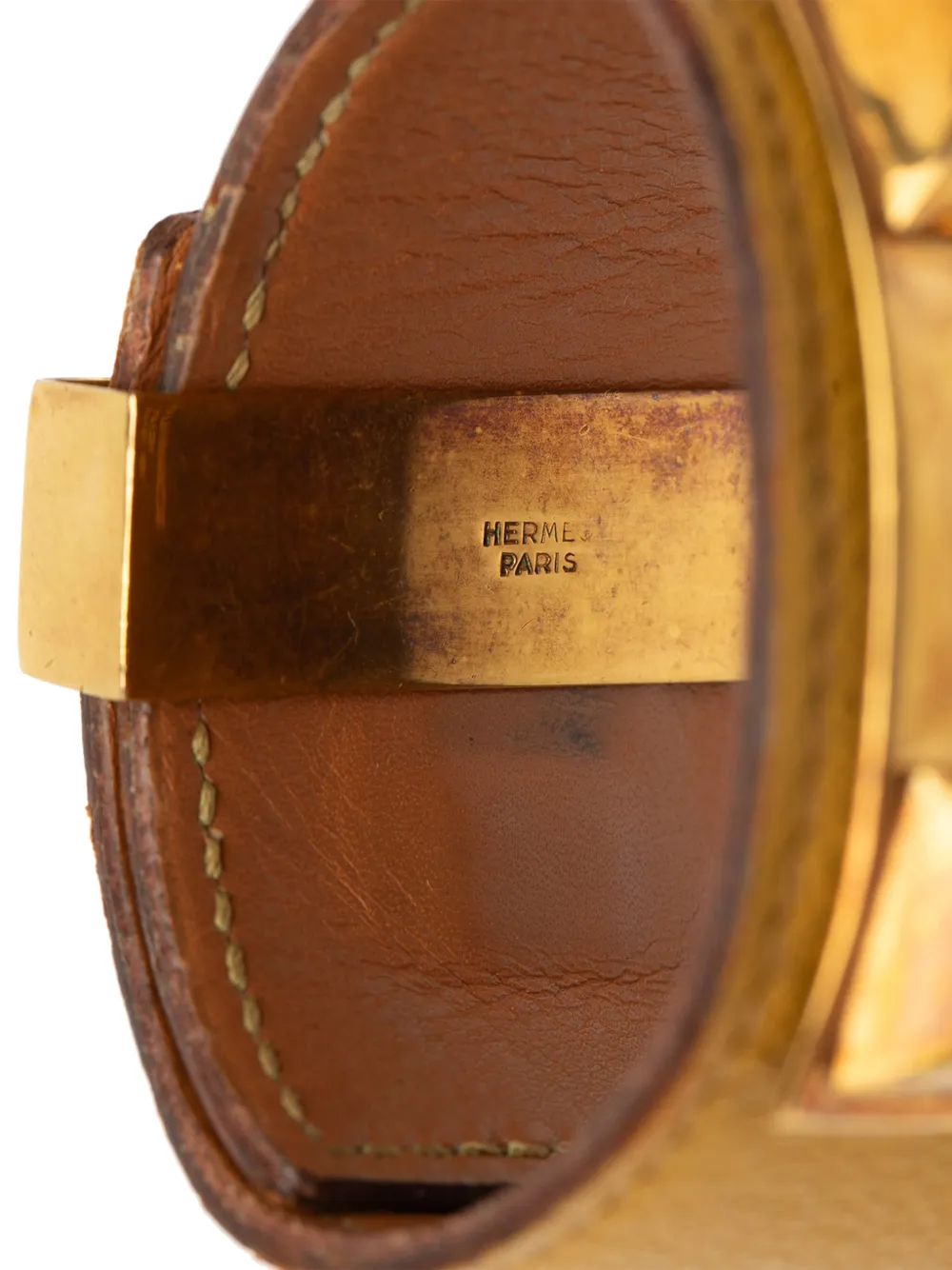 HERMES Pre-owned 2000-2025 Leather And Gold Plated Collier De Chien Bracelet T3 Costume Bracelet In Brown