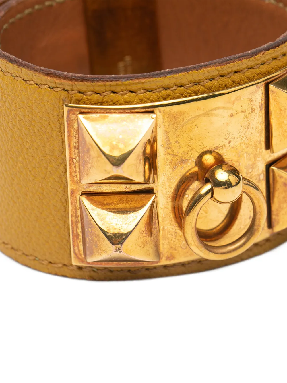 HERMES Pre-owned 2000-2025 Leather And Gold Plated Collier De Chien Bracelet T3 Costume Bracelet In Brown