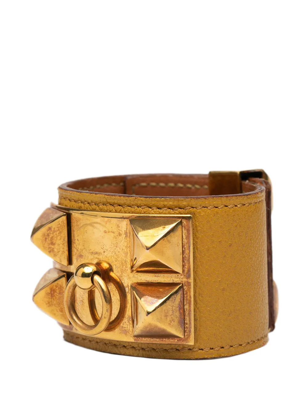 HERMES Pre-owned 2000-2025 Leather And Gold Plated Collier De Chien Bracelet T3 Costume Bracelet In Brown