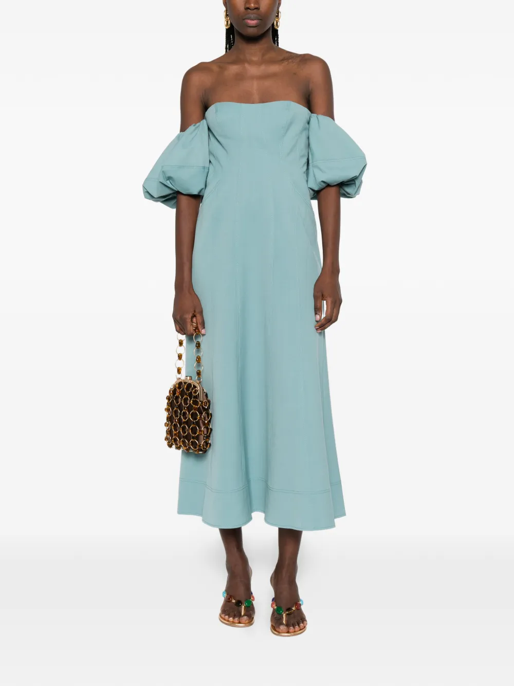 Ulla Johnson Nina off-shoulder midi-jurk Blauw