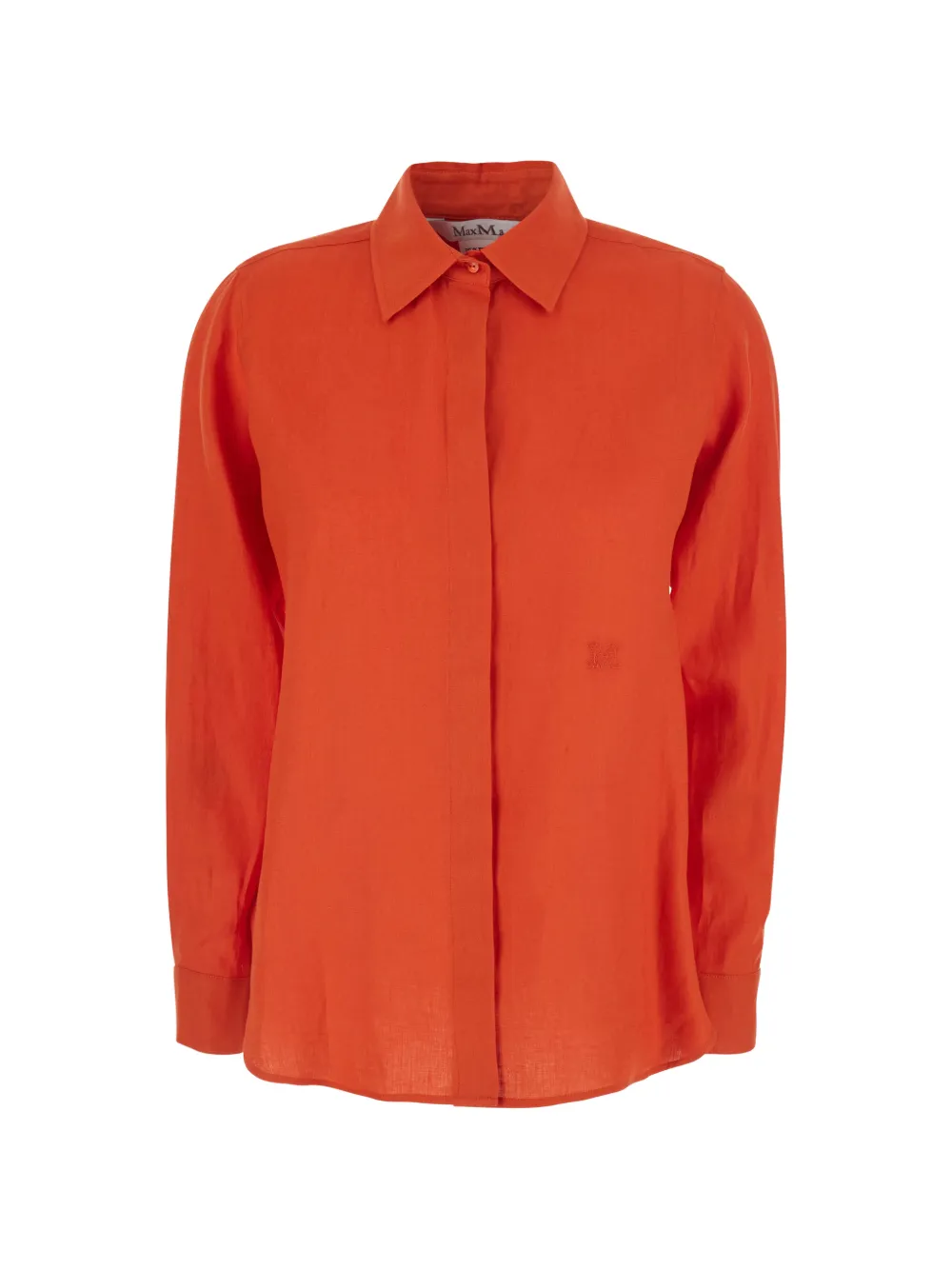 Max Mara Falas embroidered-logo linen shirt - Arancione