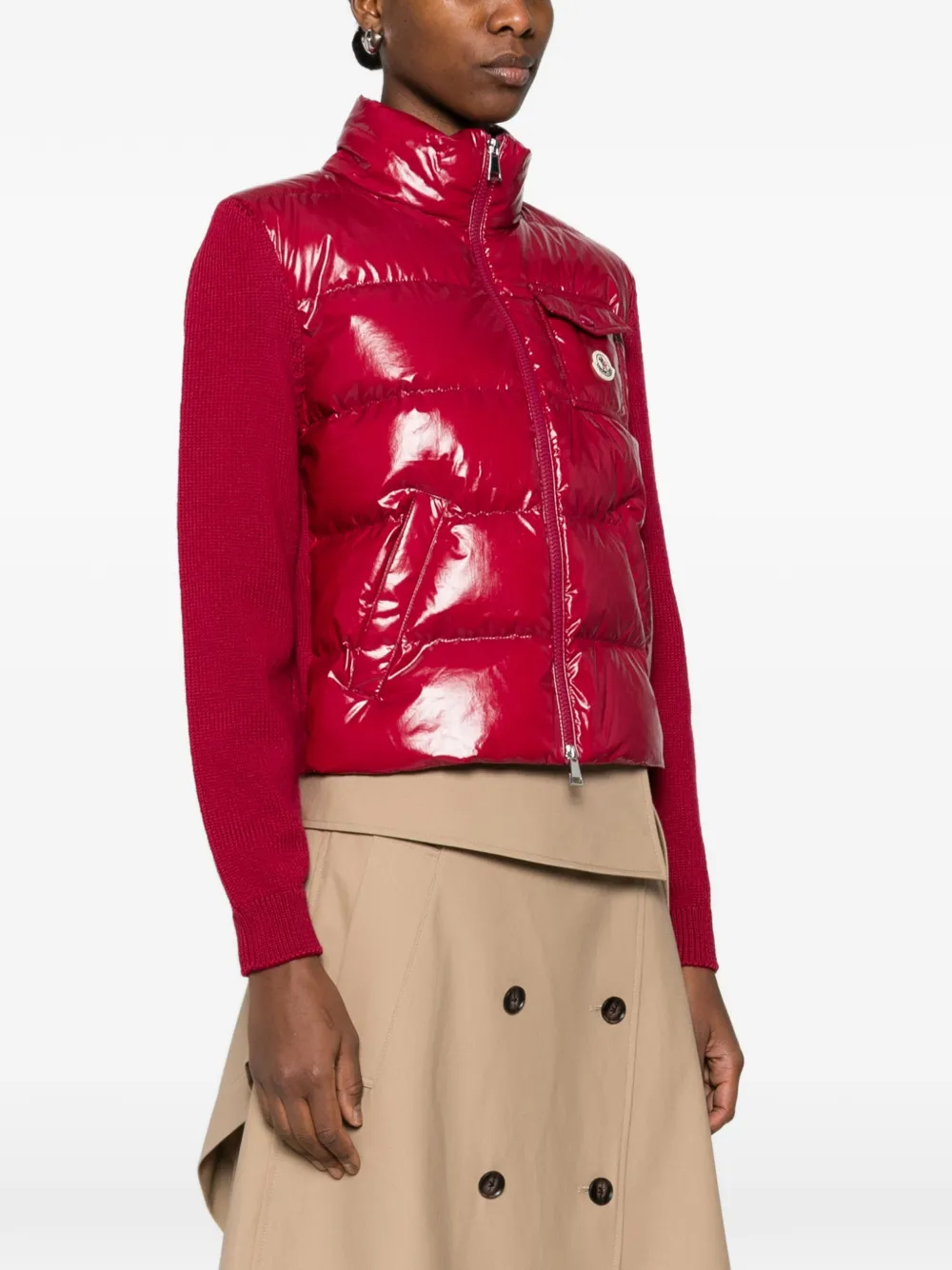  Moncler Quilted-panel Cardigan - Red 