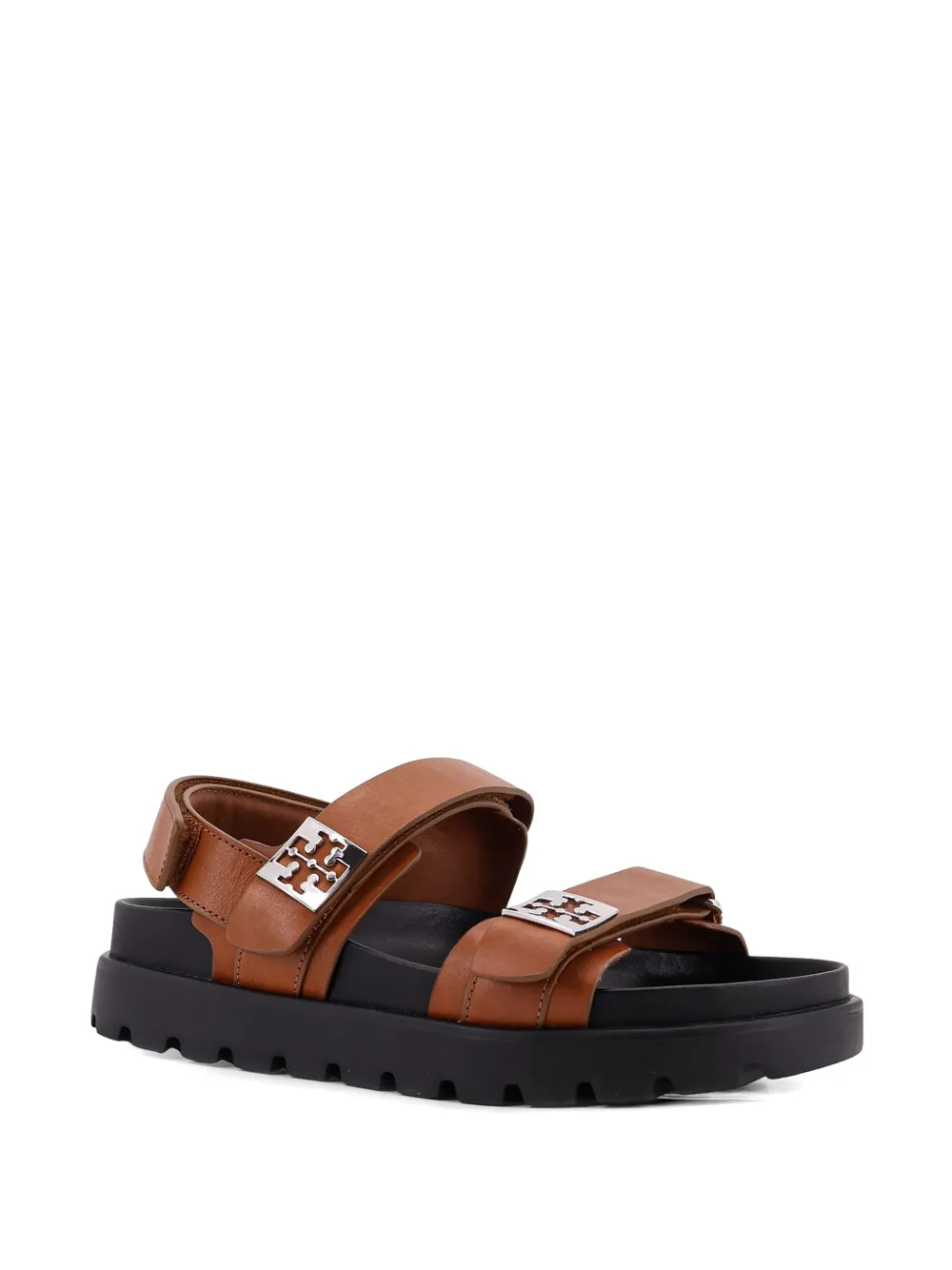 Tory Burch Leren sandalen met logo Bruin