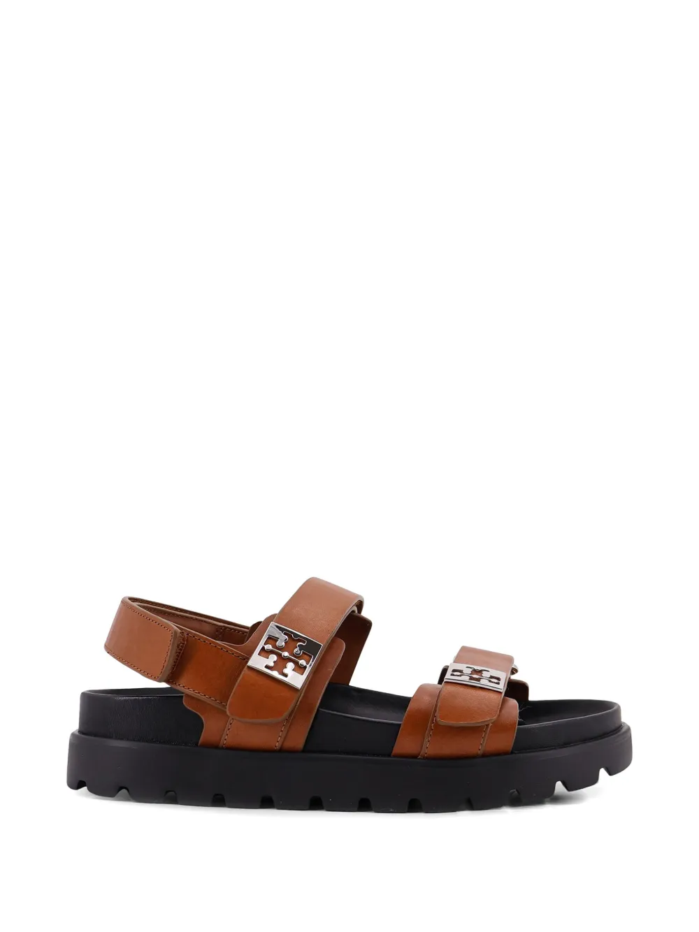 Tory Burch Leren sandalen met logo Bruin