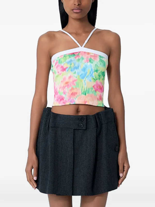 Prada Cropped Floral Top in Green