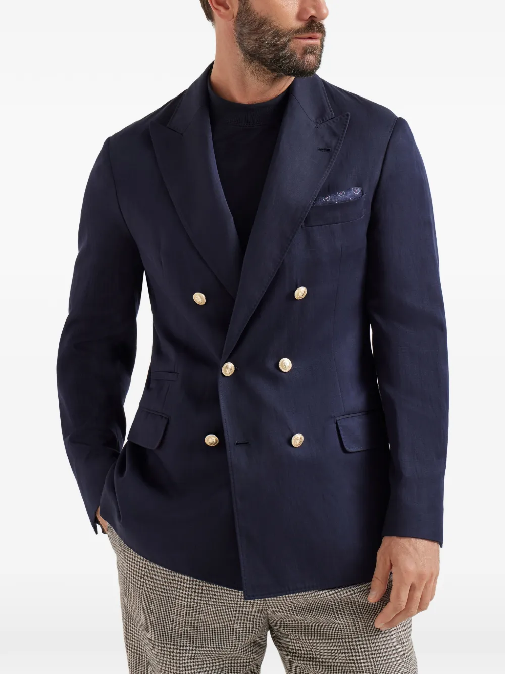 Brunello Cucinelli Twill blazer met metalen knopen Blauw