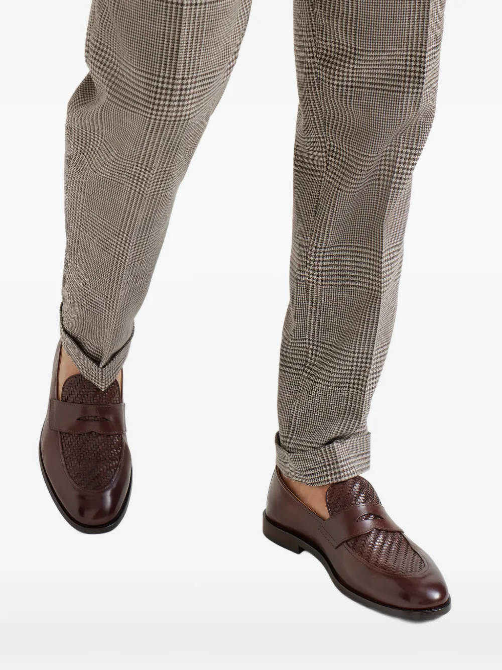 Brunello Cucinelli Braided-effect Penny-slot Loafers In Brown