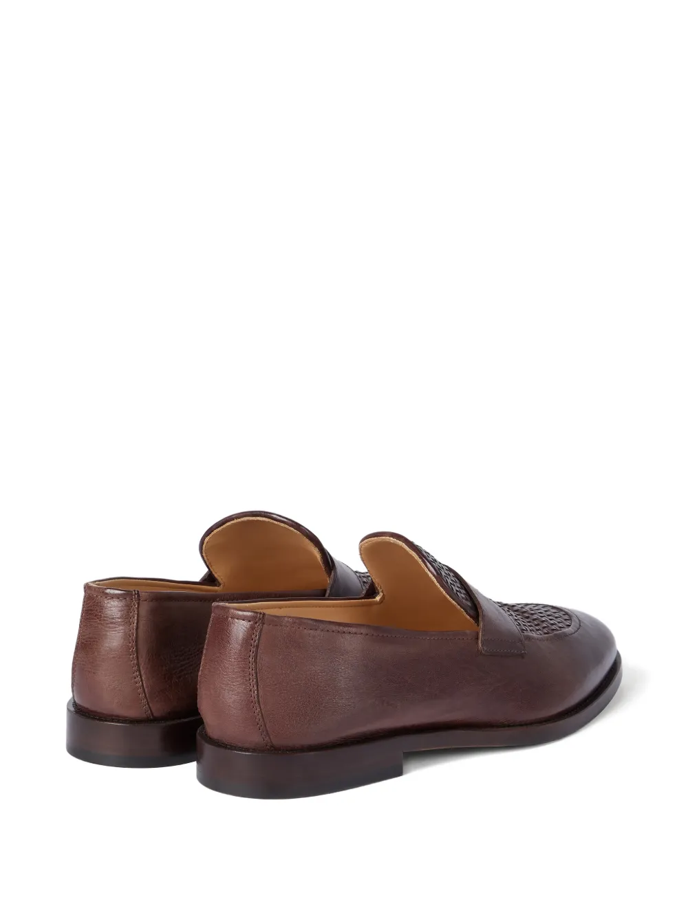 Brunello Cucinelli Braided-effect Penny-slot Loafers In Brown
