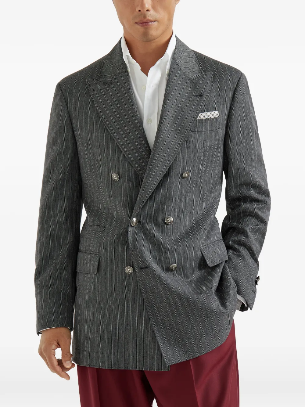 Brunello Cucinelli Gestreepte blazer met dubbele rij knopen Grijs