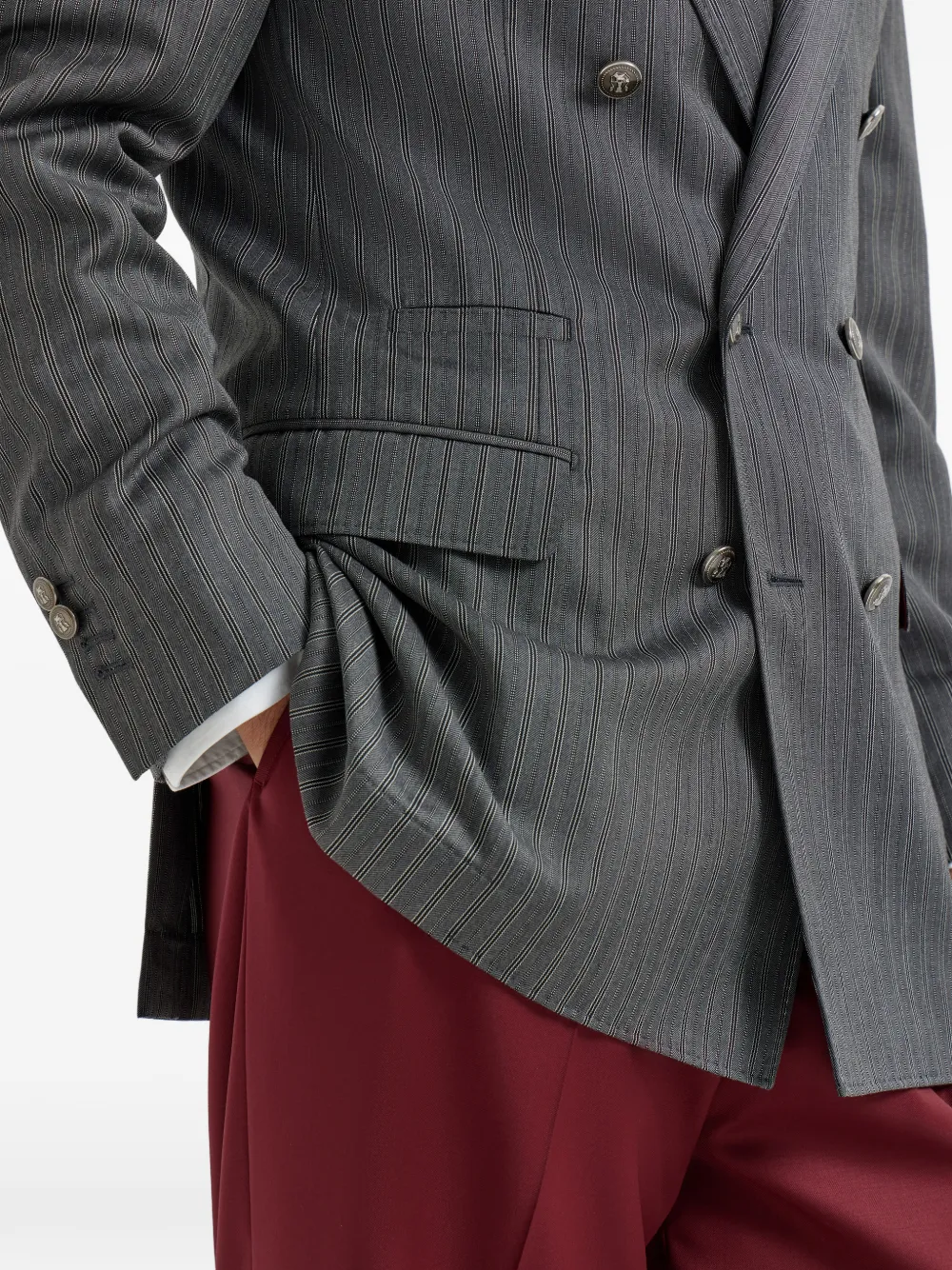 Brunello Cucinelli Gestreepte blazer met dubbele rij knopen Grijs