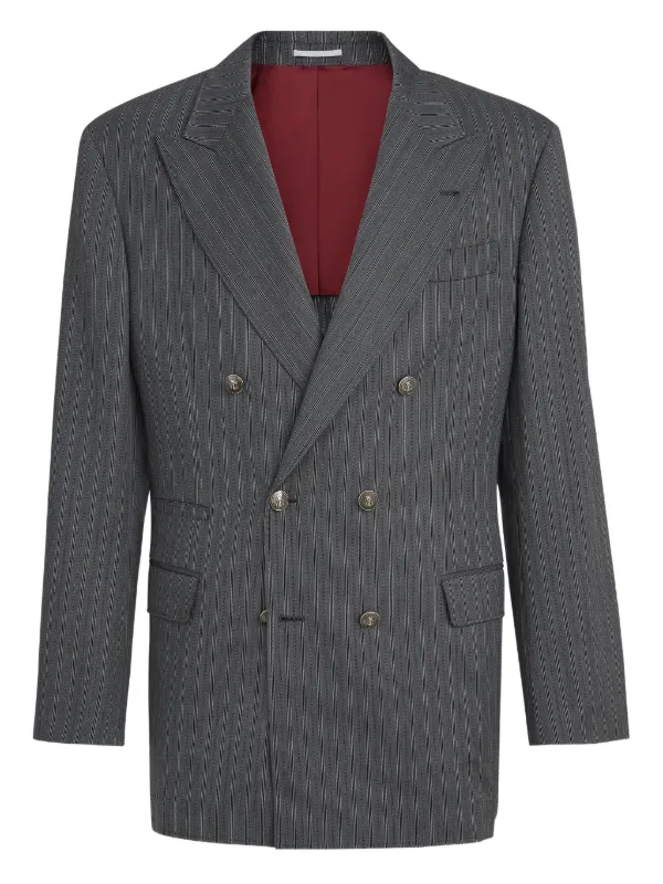 ラルフローレン　グレー ストライプ ダブルブレストジャケット　A6 175cm Brunello Cucinelli ストライプ ダブルジャケット | グレー | FARFETCH JP