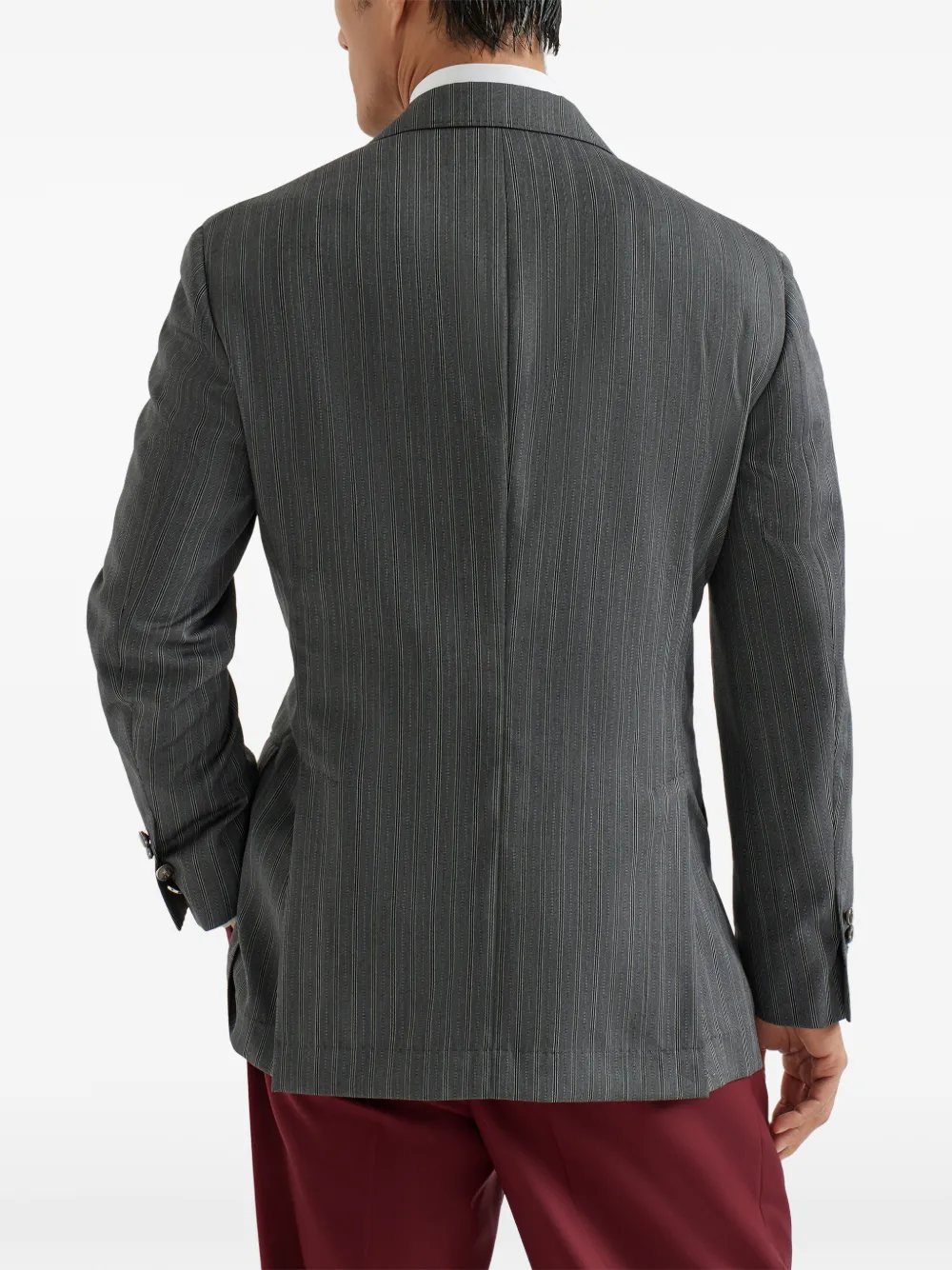 Brunello Cucinelli Gestreepte blazer met dubbele rij knopen Grijs