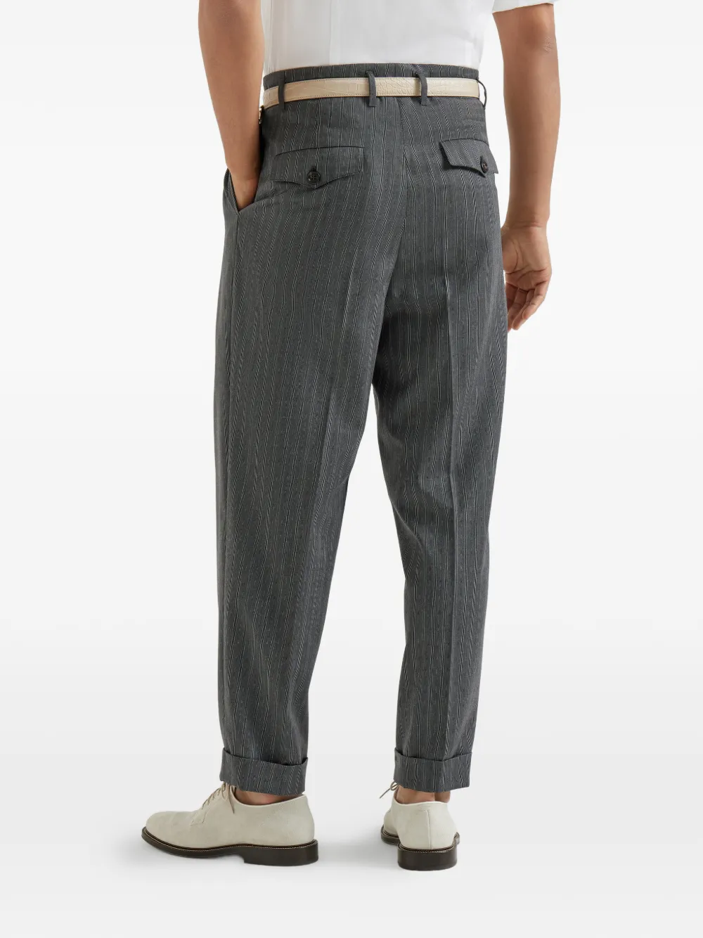 Striped-Pattern Double-Pleats Trousers