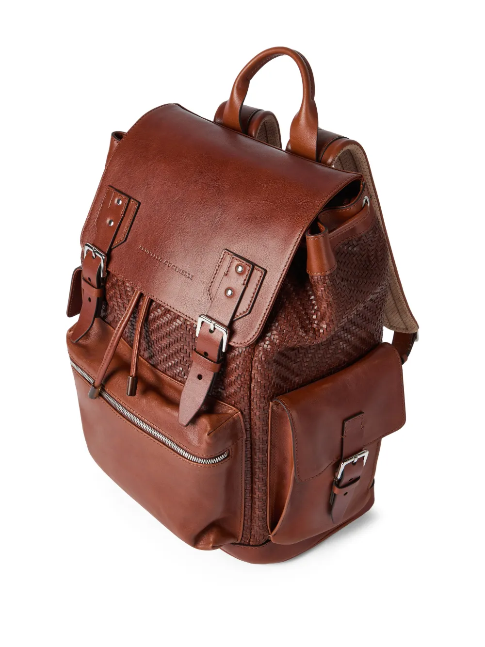Brunello Cucinelli Braided-detail Leather Backpack In Brown
