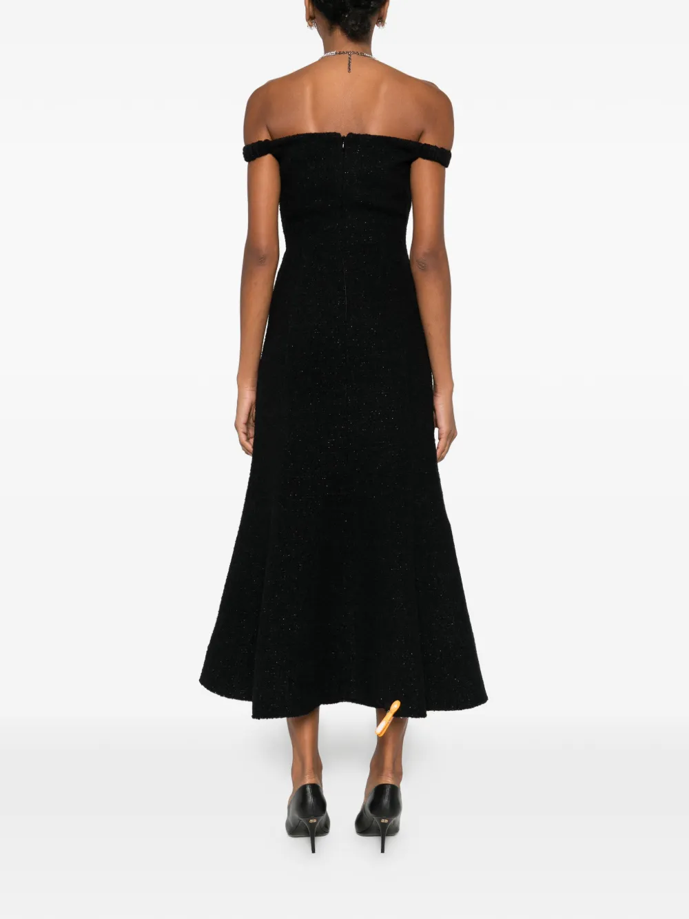 Off-Shoulder Boucle Midi Dress