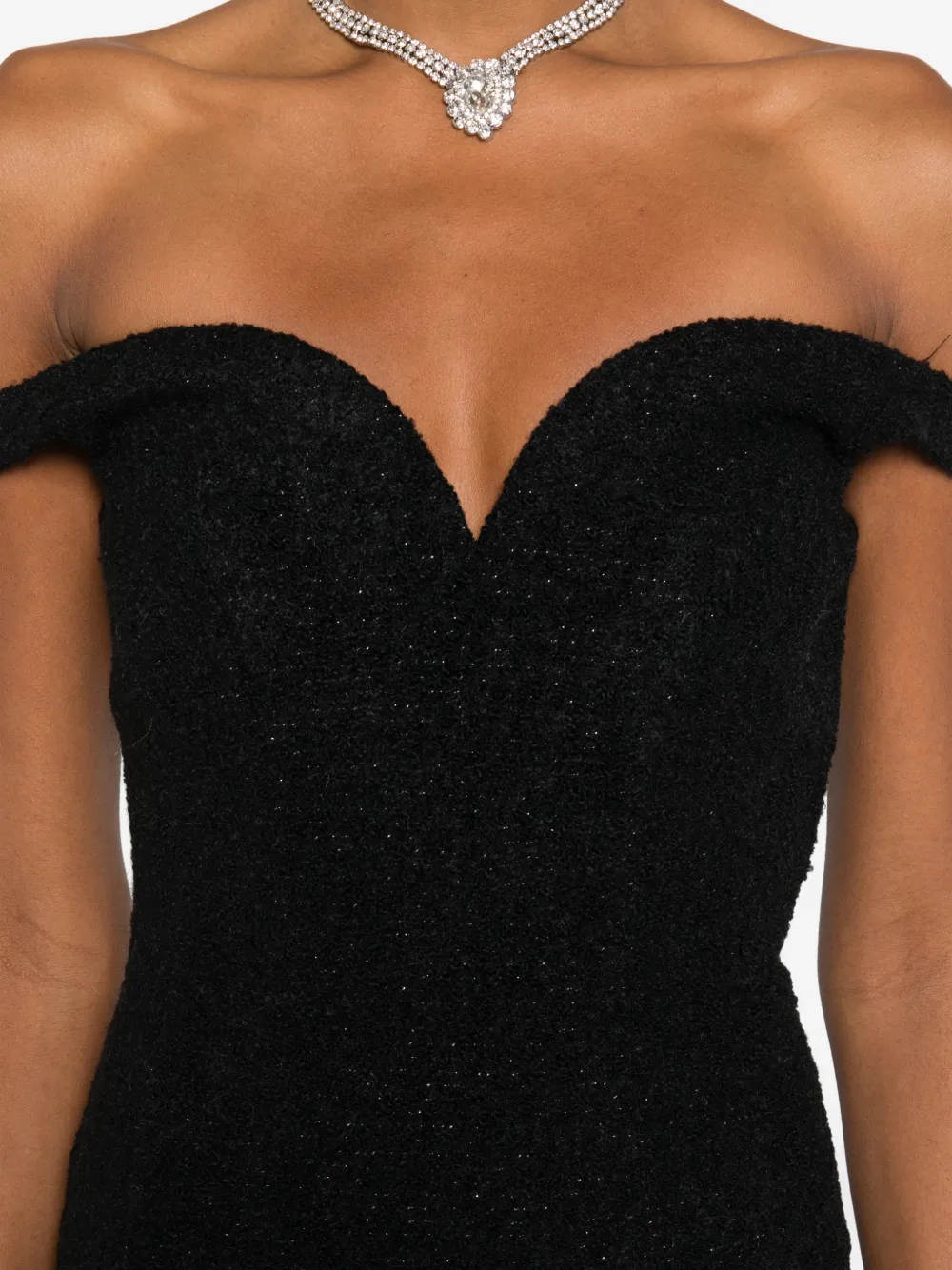 Off-Shoulder Boucle Midi Dress