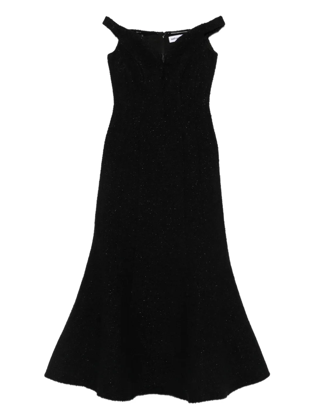 Self-portrait Off-shoulder Boucle Midi Dress In Black
