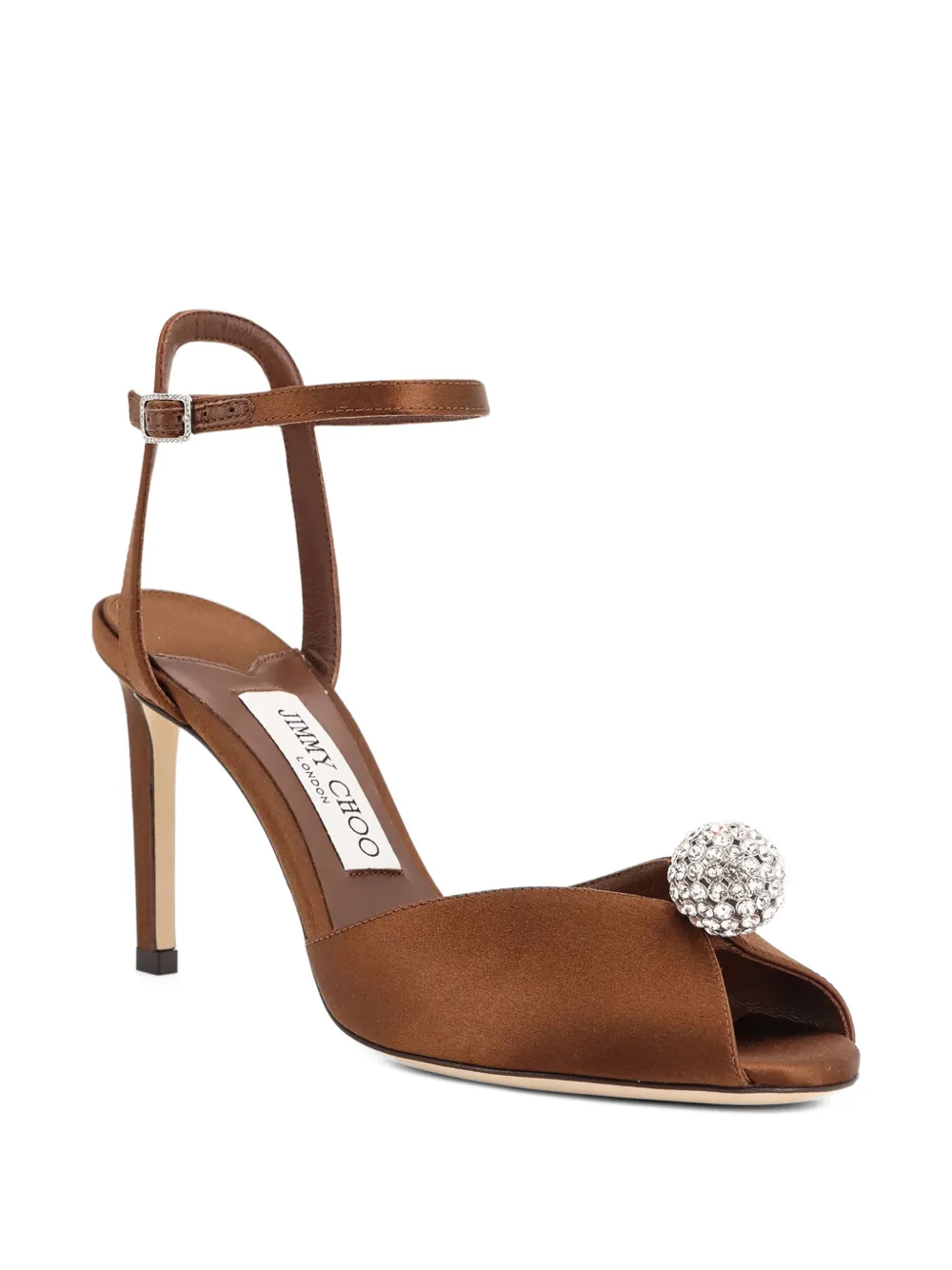 Jimmy Choo Women Sacora Satin Sandals With Crystal Detail In Brown