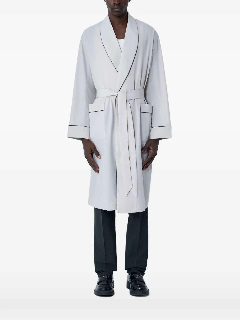 Prada belted accent-trims single-breasted coat - Nude