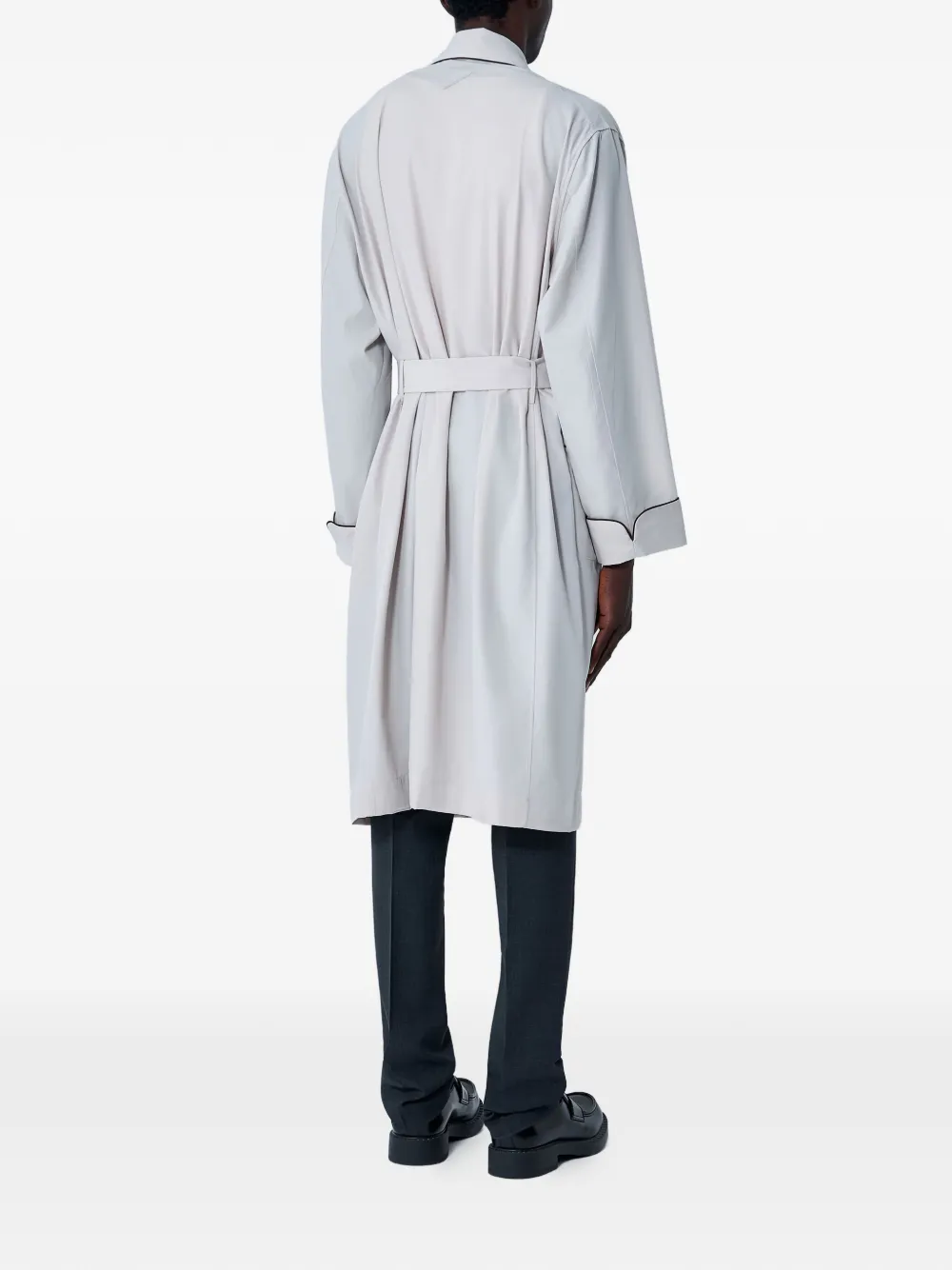  Prada Belted Accent-trims Single-breasted Coat - Neutrals 